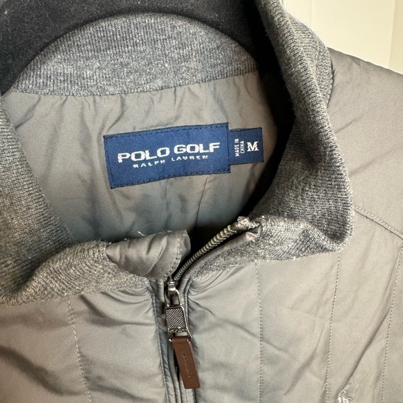 Ralph Lauren Polo Golf Grey Vest w/ Brown Leather Trim - Size Medium - Picture 3 of 7